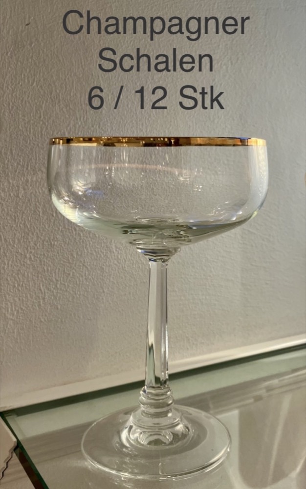 Art Déco Champagne Coupes with Gold Rim, Set of 6/12