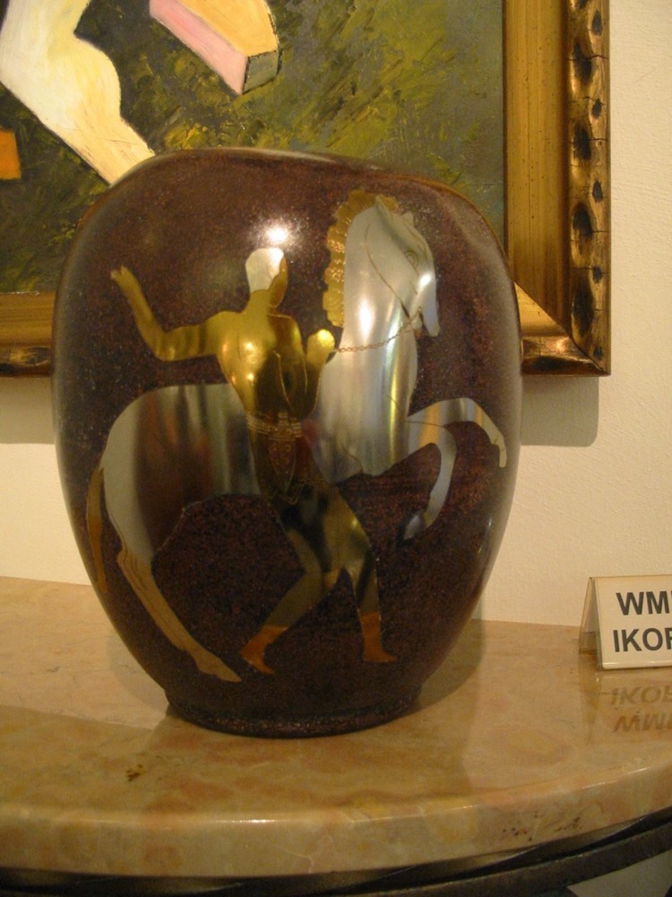 WMF Ikora Vase with Equestrian Motif in Gold and Silver