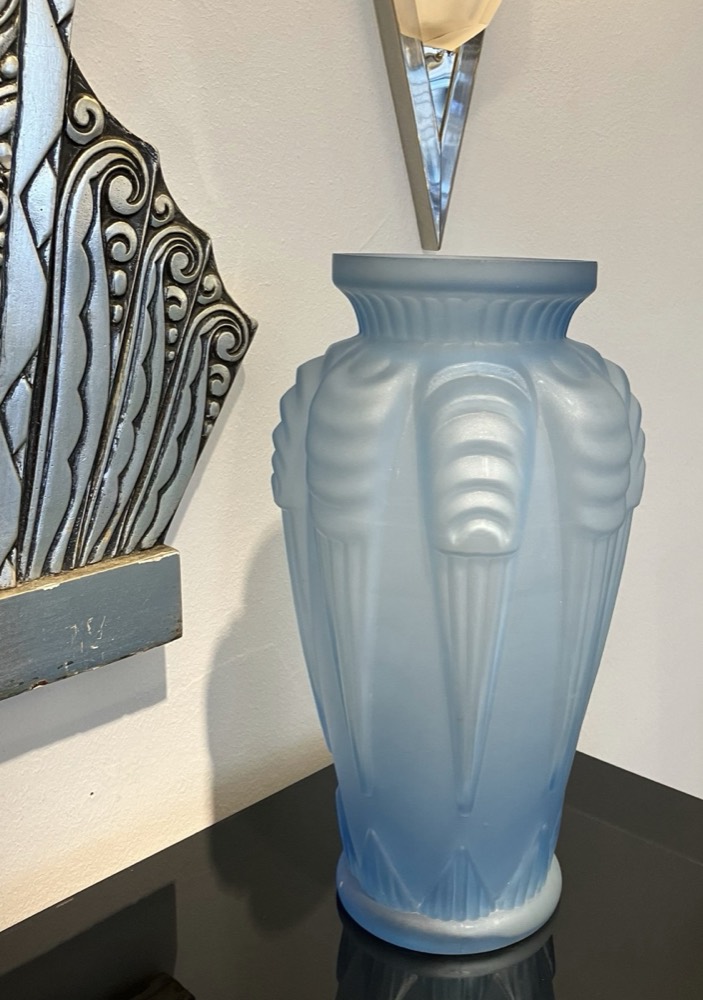 Pair of Pressed Glass Vases signed: Etaleune 
