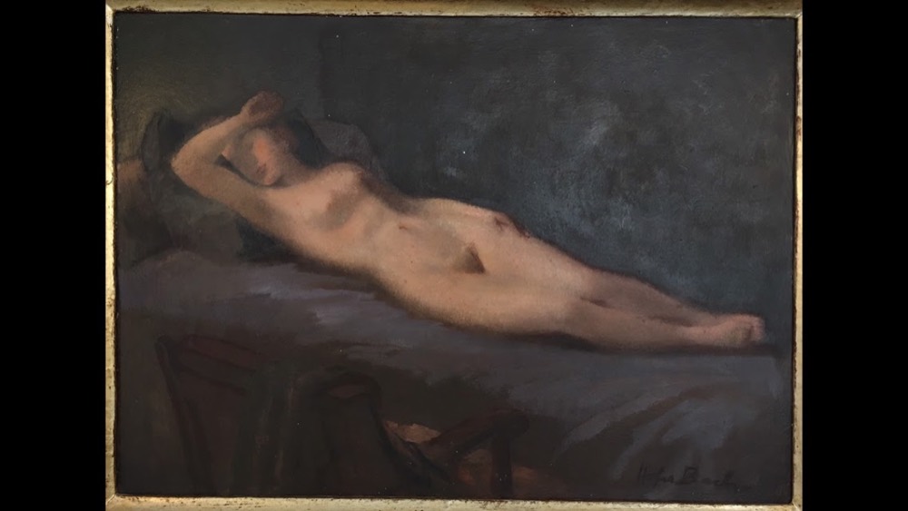 Oil Painting – Reclining Female Nude, c. 1920, Signed: Hofer Bach