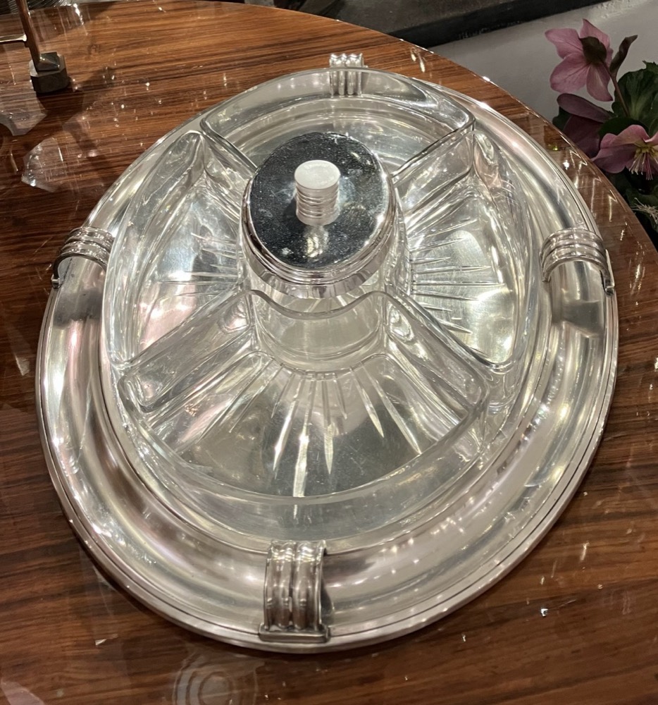 Christofle Hors d'Oeuvre Dish –Silver Plated Crystal Compartments – Bild 2