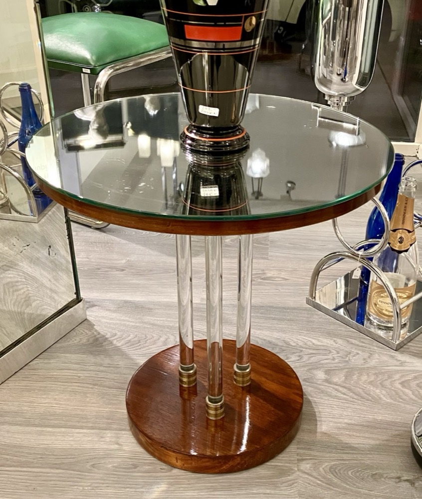 Side Table, Walnut with Glass Rods and Mirror Top