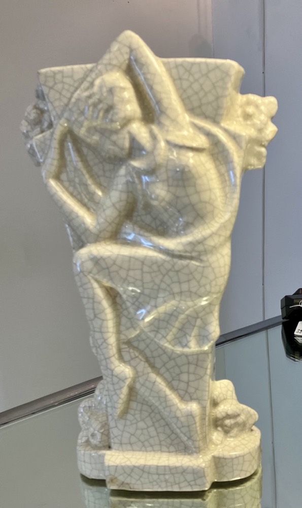 Ceramic Vase, Dancer with Drapery, White Craquelure