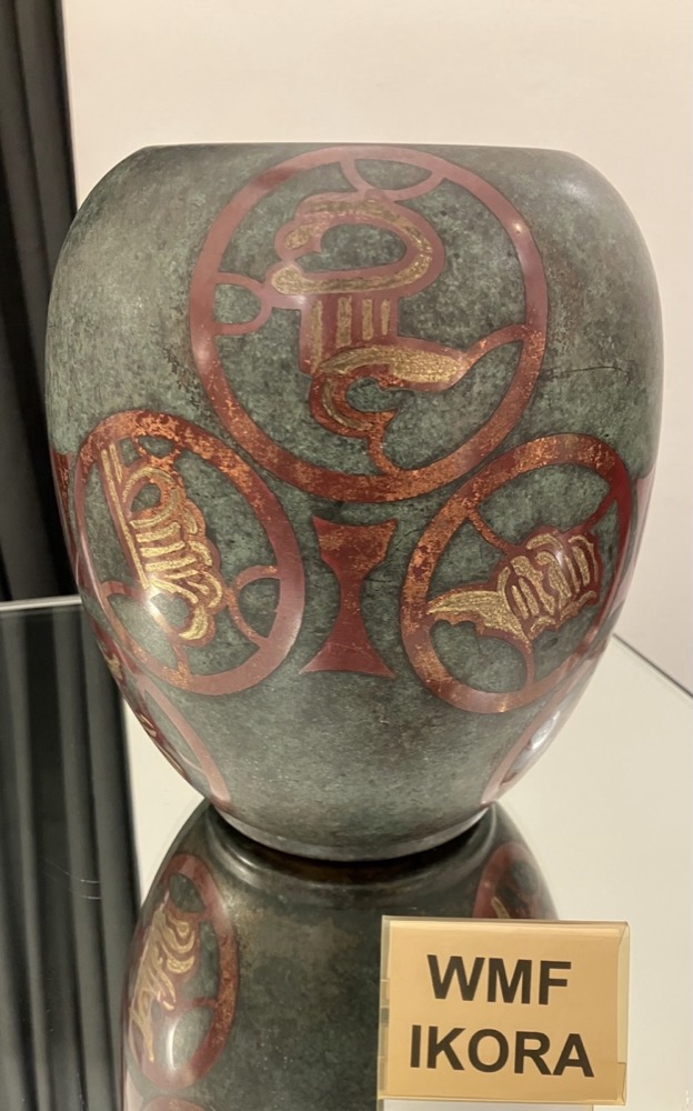 WMF Ikora Vase, Green-Grey with Copper Enamel Décor