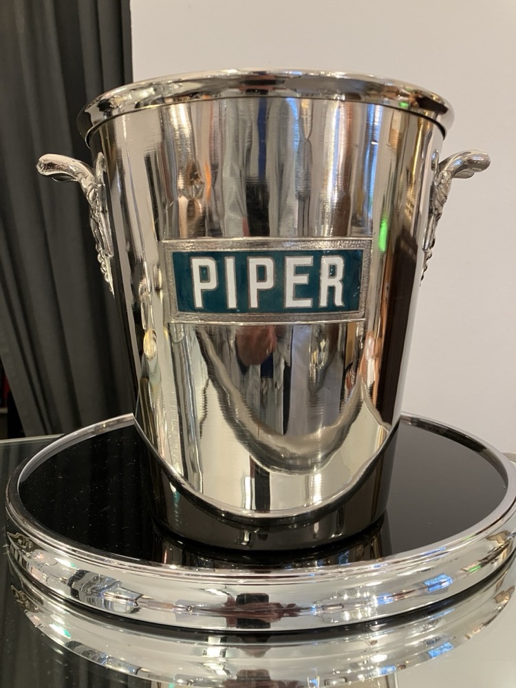 Champagne Cooler Piper-Heidsieck Reims, Nickel-Plated, Signed: Argit Paris – Bild 2