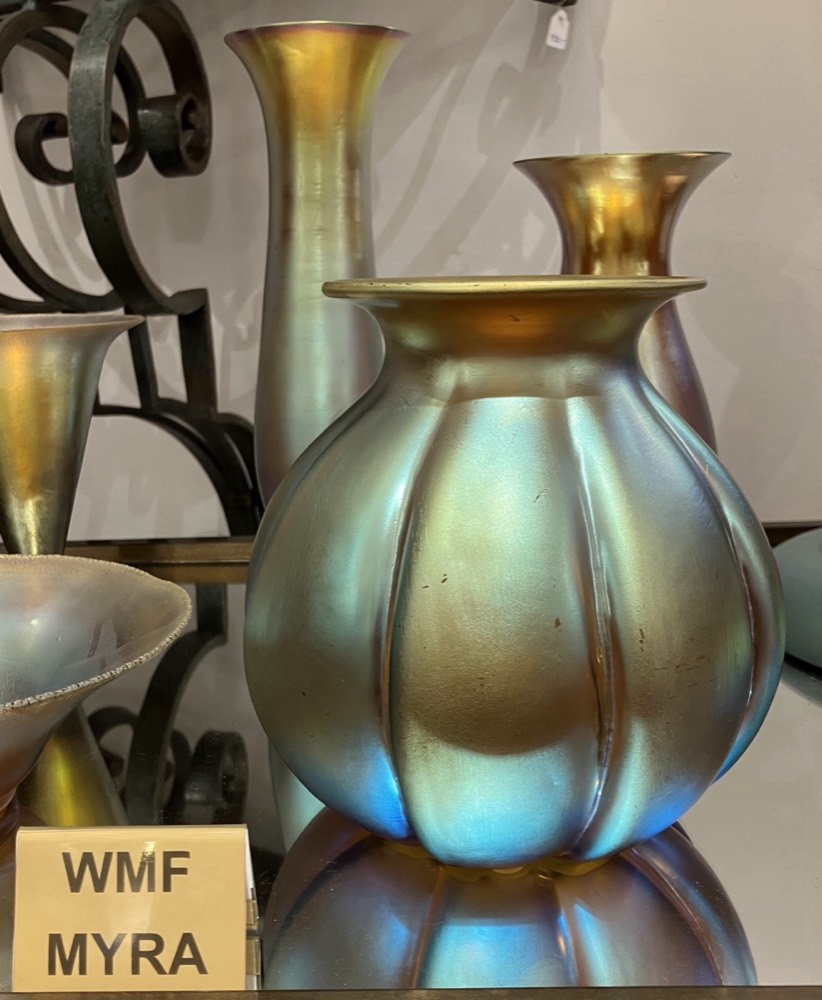 WMF Myra Glass – Ribbed Vase, Iridescent Blue-Gold