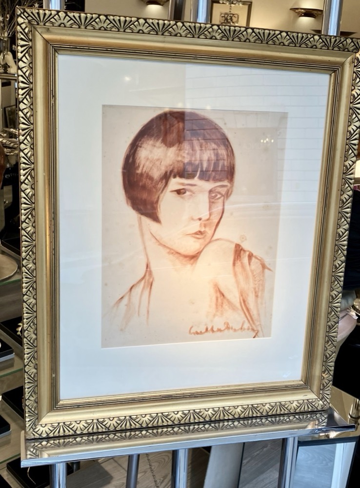 Portrait of Louise Brooks, Red Chalk Drawing, Walter Dreher