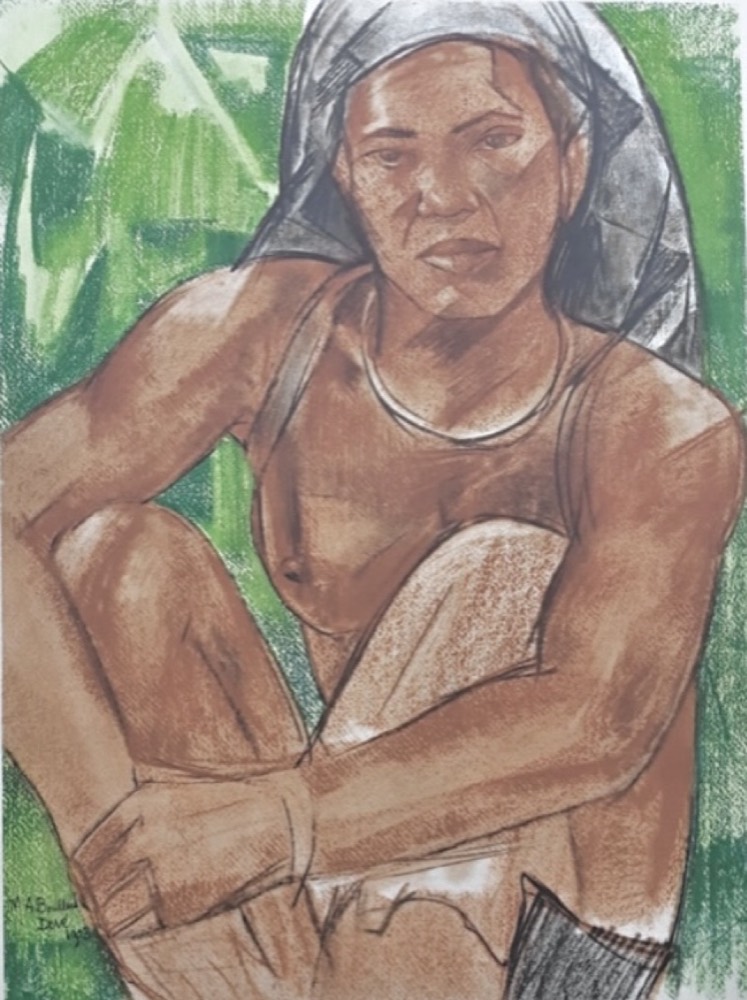 Pastel Drawing – Seated Lady, Signed M.A. Boullard, 1930