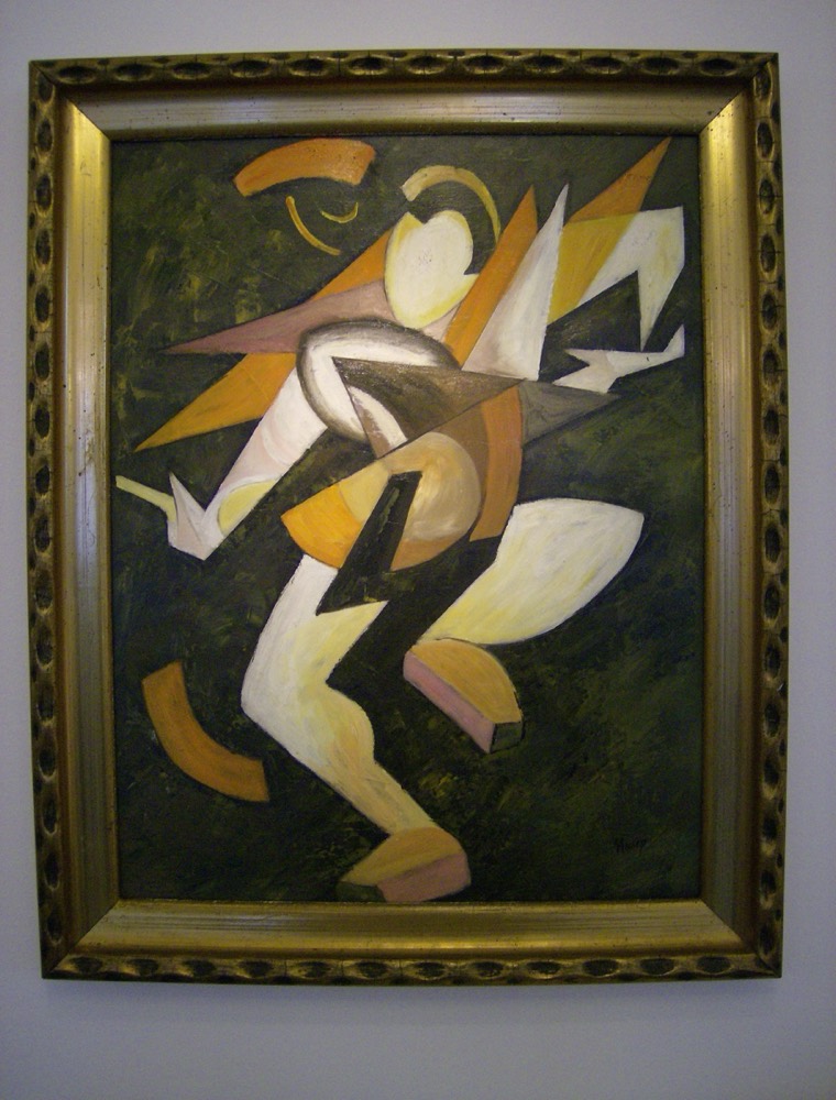 Oil Painting – Cubist Dancer, Yellow-Ochre, Dark Green, Signed