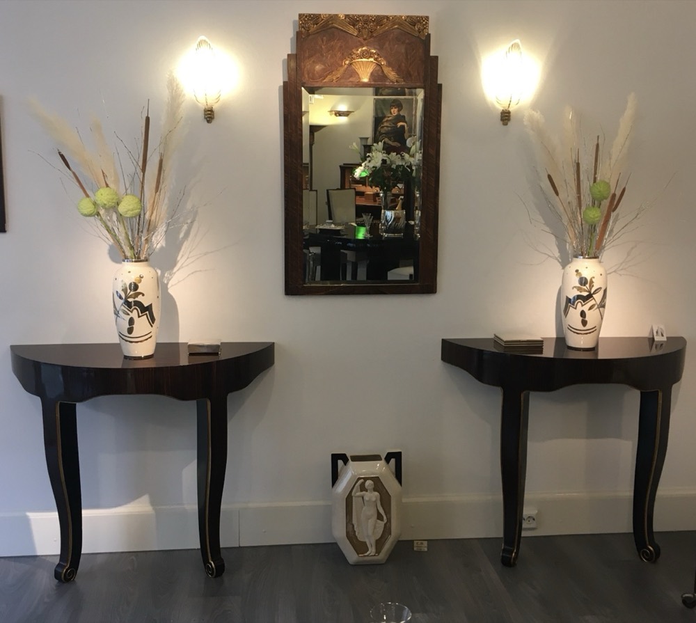 Art Déco Console Table in Makassar Ebony with Gilt Cabriole Legs – Bild 2